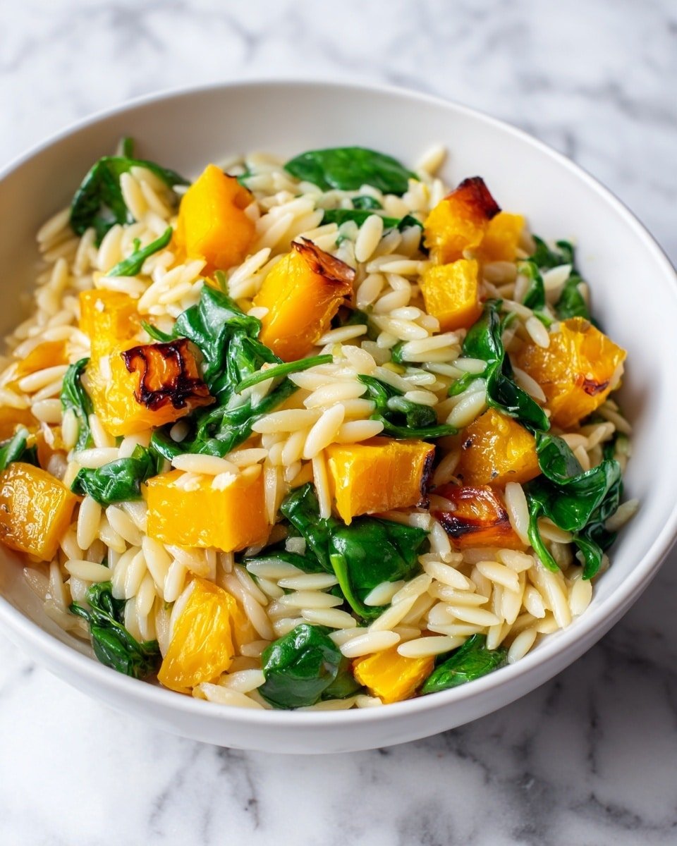 Creamy Orzo with Roasted Butternut Squash and Spinach Recipe - Recipe Image — Creamy Orzo with Roasted Butternut Squash and Spinach, Creamy Orzo with Roasted Butternut Squash and Spinach, easy comfort dinner, vegetarian pasta dish, nutritious fall recipe