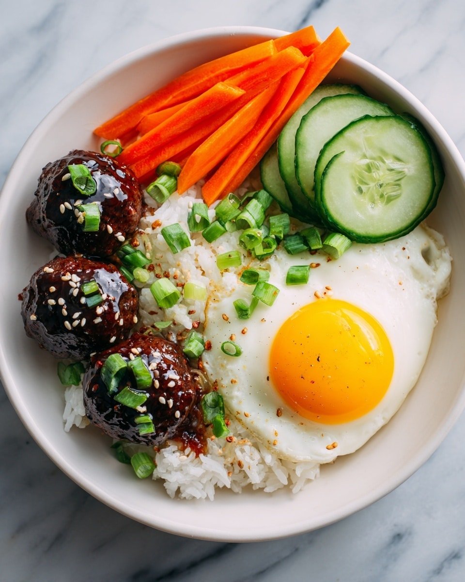 Korean BBQ Meatball Rice Bowls Recipe - Recipe Image — Korean BBQ Meatball Rice Bowls, Korean BBQ Meatball Recipe, Easy Korean Rice Bowl, Spicy Sweet Meatball Bowls, Korean-Inspired Dinner
