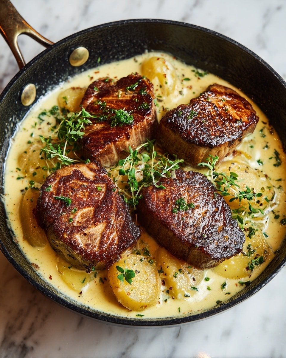 Smothered Pork Chop and Scalloped Potato Casserole Recipe - Recipe Image — Smothered Pork Chop and Scalloped Potato Casserole, comfort food recipes, hearty baked pork chop dishes, easy pork casserole, family dinner casserole