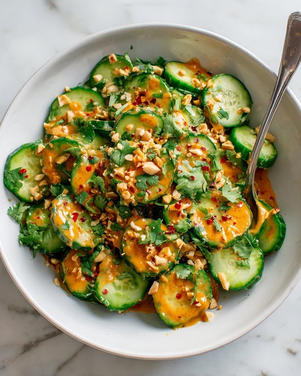Cucumbers in Spicy Peanut Sauce Recipe - Recipe Image — Cucumbers in Spicy Peanut Sauce, refreshing cucumber side dish, easy peanut sauce recipe, healthy summer salad, crunchy cucumber appetizer
