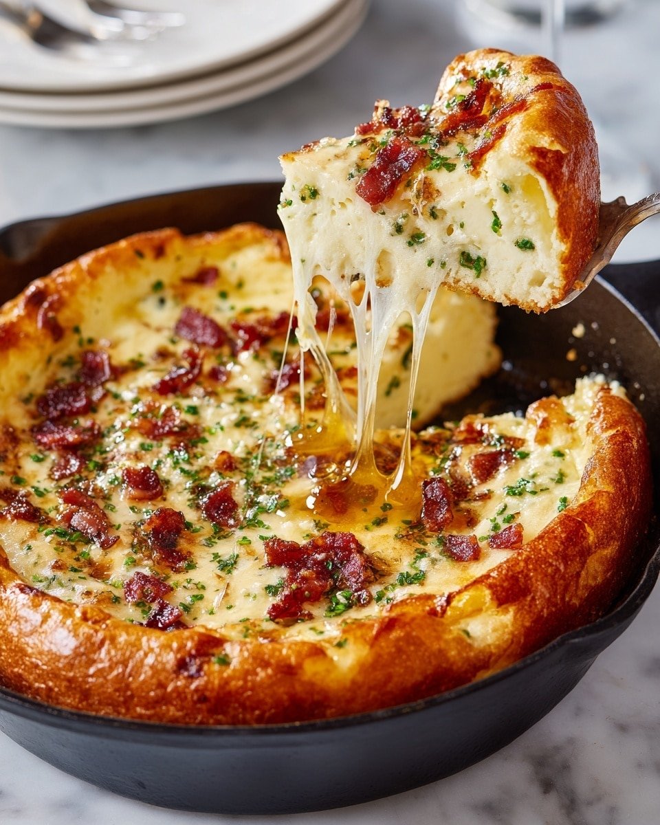 Savory Cheddar & Bacon Dutch Baby Recipe - Recipe Image — Savory Cheddar & Bacon Dutch Baby, savory Dutch baby recipe, easy brunch ideas with bacon, cheesy breakfast skillet, quick savory breakfast