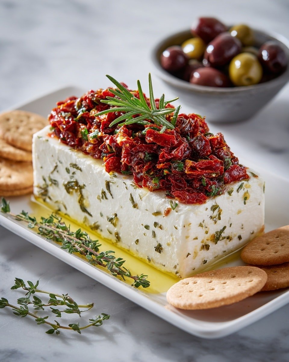 Cheese Log with Roasted Peppers, Salami, and Sun-Dried Tomatoes Recipe - Recipe Image — Cheese Log with Roasted Peppers, Salami, and Sun-Dried Tomatoes, savory cheese appetizer, easy cheese log recipe, party cheese spread, make-ahead cheese appetizer