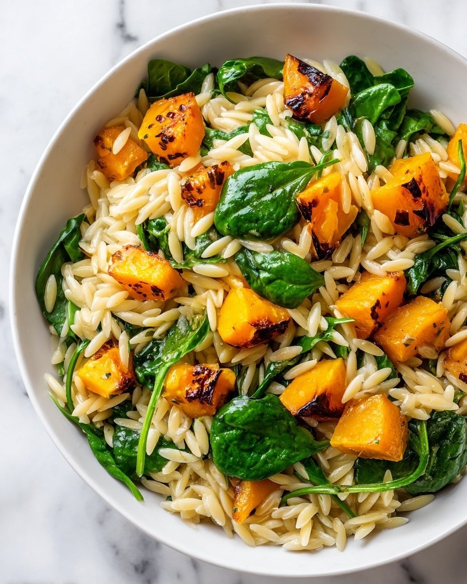 Creamy Orzo with Roasted Butternut Squash and Spinach Recipe - Recipe Image — Creamy Orzo with Roasted Butternut Squash and Spinach, Creamy Orzo with Roasted Butternut Squash and Spinach, easy comfort dinner, vegetarian pasta dish, nutritious fall recipe