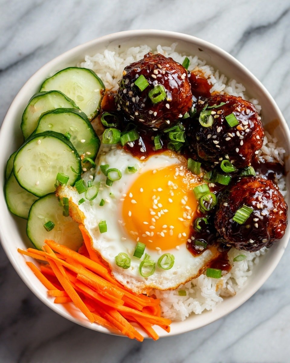 Korean BBQ Meatball Rice Bowls Recipe - Recipe Image — Korean BBQ Meatball Rice Bowls, Korean BBQ Meatball Recipe, Easy Korean Rice Bowl, Spicy Sweet Meatball Bowls, Korean-Inspired Dinner