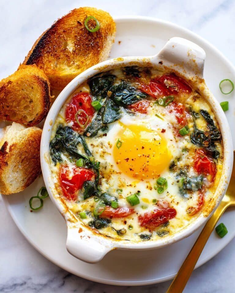 Baked Feta Eggs with Cherry Tomatoes and Spinach Recipe