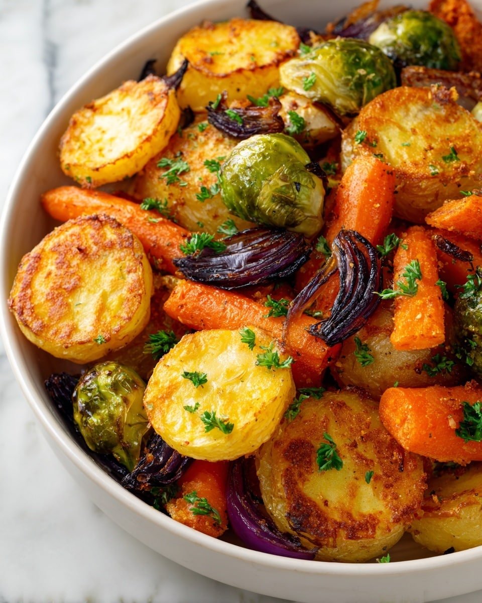 Maple Dijon Roasted Vegetables Recipe - Recipe Image — Maple Dijon Roasted Vegetables, roasted vegetable side dish, easy roasted vegetables recipe, healthy vegetable side, caramelized roasted veggies