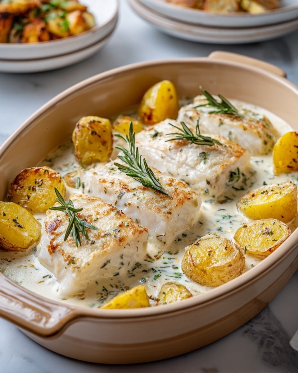 Cod and Potatoes in Rosemary Cream Sauce Recipe - Recipe Image — Cod and Potatoes in Rosemary Cream Sauce, cozy cod and potatoes in rosemary cream sauce, easy fish and potato dinner with rosemary cream, comforting seafood potato recipe, simple rosemary cream seafood dish