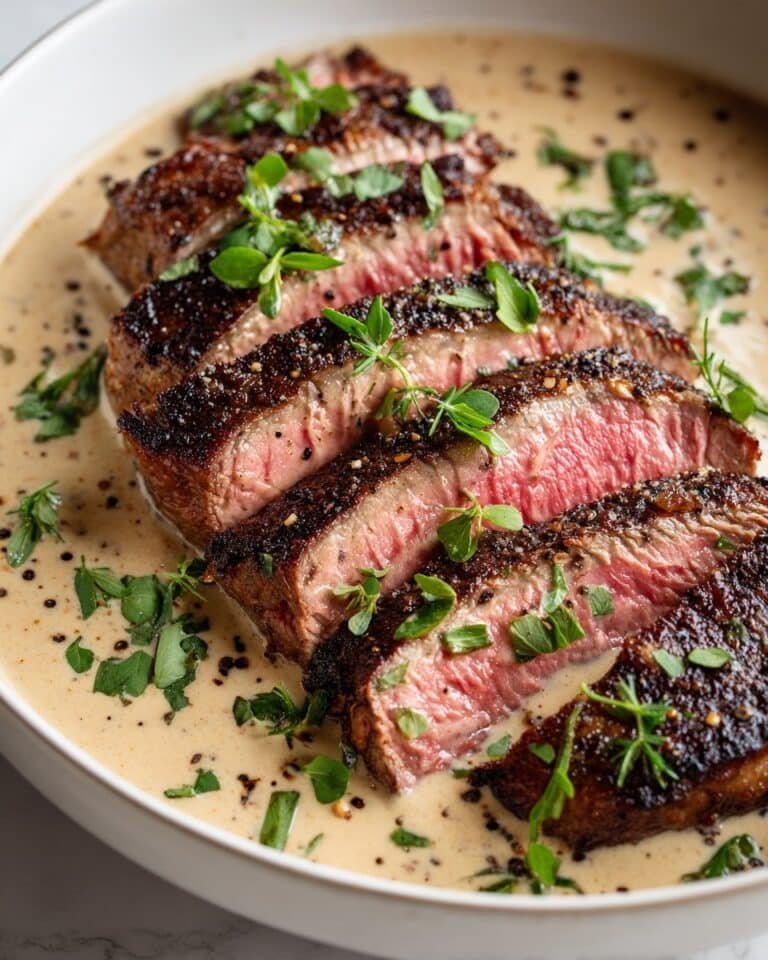 Cast Iron Bavette Steak with Whiskey Garlic Cream Sauce Recipe