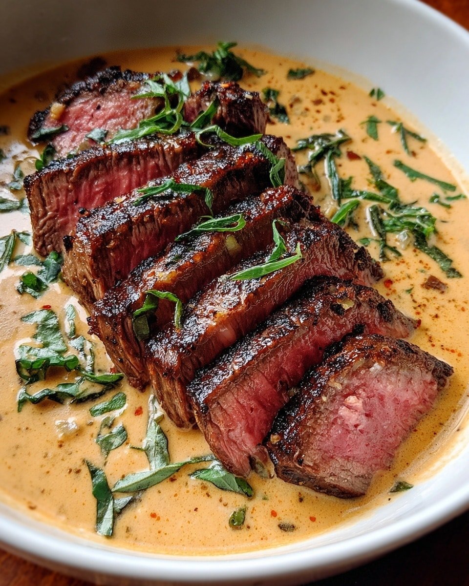 Cast Iron Bavette Steak with Whiskey Garlic Cream Sauce Recipe - Recipe Image — Cast Iron Bavette Steak with Whiskey Garlic Cream Sauce, Bavette steak recipe, whiskey garlic steak, easy cast iron steak, decadent steak dinner