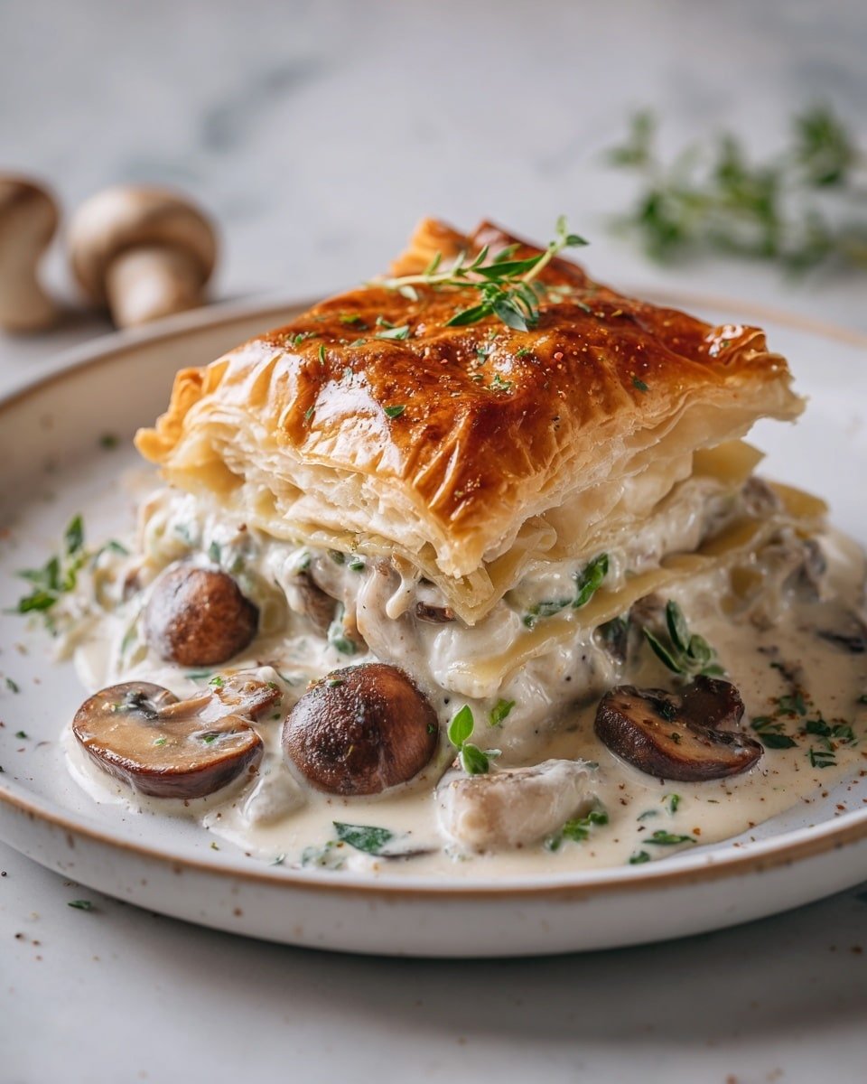 Savory French Chicken and Mushroom Pie Recipe - Recipe Image — Savory French Chicken and Mushroom Pie, French Chicken Mushroom Pie, hearty French chicken pie, elegant savory chicken mushroom dish, French-inspired chicken pie