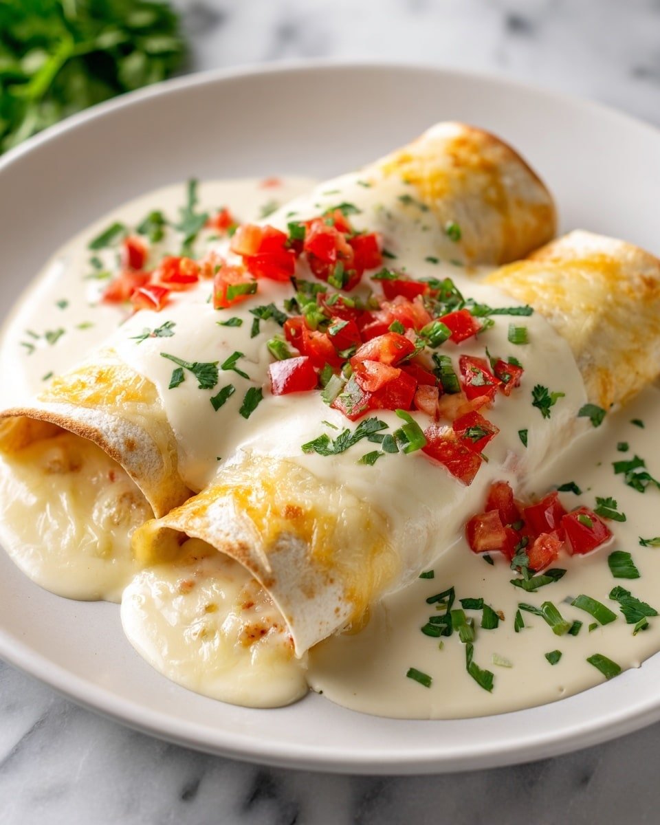 Chicken Enchiladas with Sour Cream White Sauce Recipe - Recipe Image — Chicken Enchiladas with Sour Cream White Sauce, cheesy chicken enchiladas with white sauce, quick chicken enchilada dinner, easy white sauce enchiladas, comforting chicken enchiladas