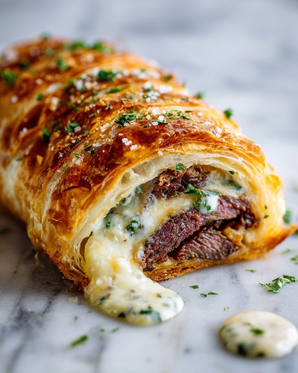 Mouthwatering Mozzarella Cheese Steak Stromboli Recipe - Recipe Image — Mouthwatering Mozzarella Cheese Steak Stromboli, cheesy steak stromboli, easy steak stromboli recipe, homemade stromboli with mozzarella, savory steak and cheese stromboli