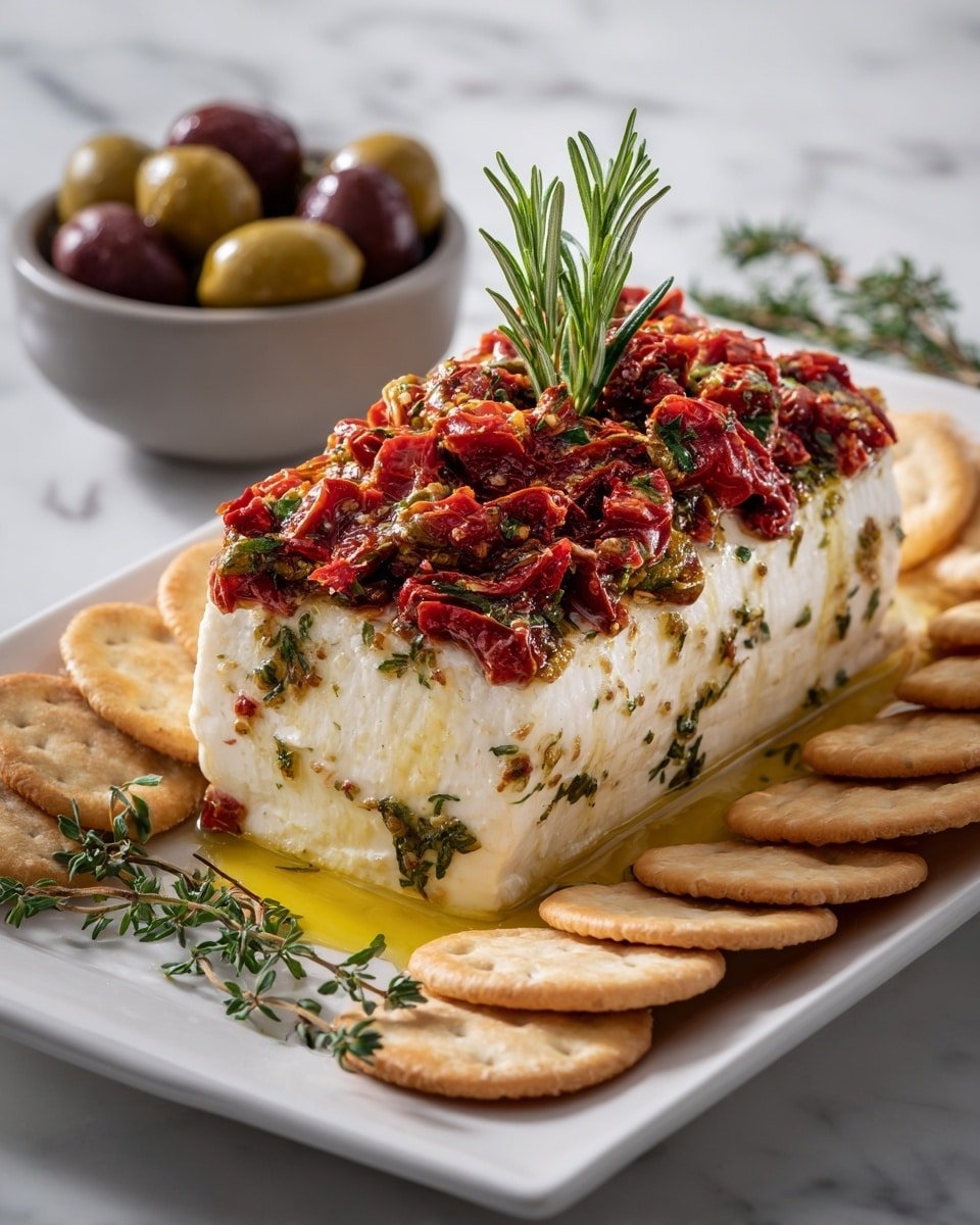 Cheese Log with Roasted Peppers, Salami, and Sun-Dried Tomatoes Recipe - Recipe Image — Cheese Log with Roasted Peppers, Salami, and Sun-Dried Tomatoes, savory cheese appetizer, easy cheese log recipe, party cheese spread, make-ahead cheese appetizer