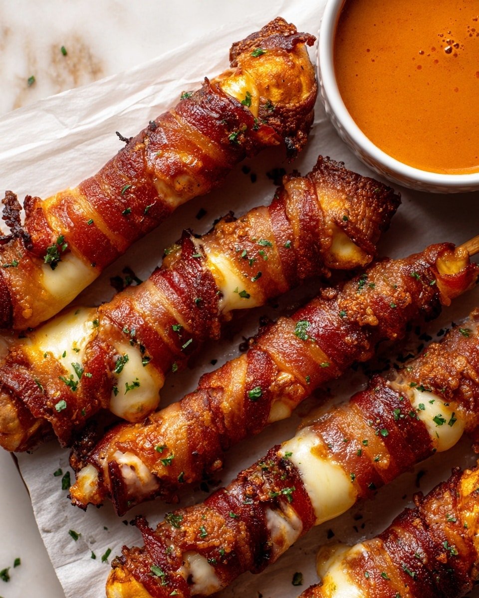 Nashville Hot Bacon Wrapped Mozzarella Sticks Recipe - Recipe Image — Nashville Hot Bacon Wrapped Mozzarella Sticks, spicy bacon cheese bites, Southern-inspired appetizer, crispy bacon mozzarella snacks, easy hot bacon appetizer