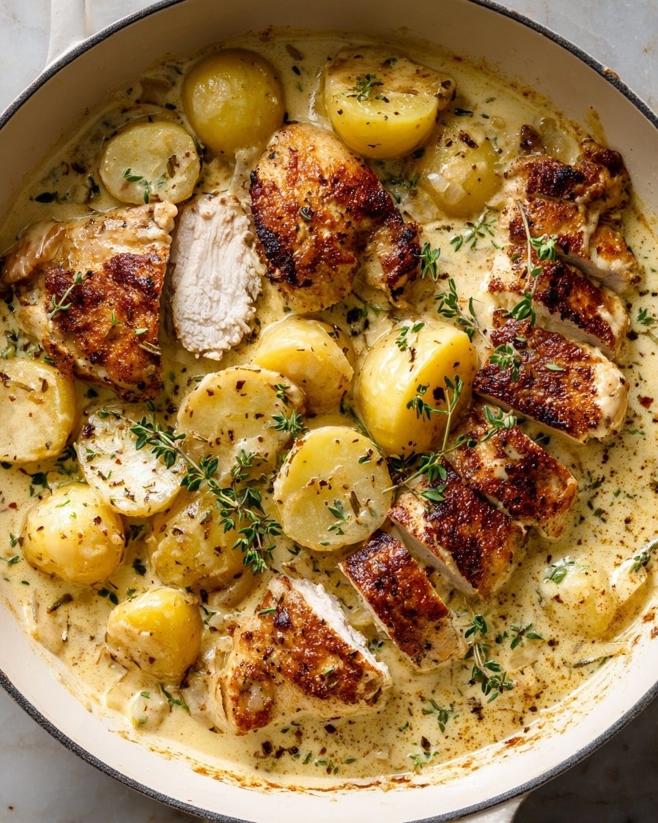 French Chicken Casserole à la Normande Recipe - Recipe Image — French Chicken Casserole à la Normande, French chicken casserole, apple chicken bake, rustic French chicken dish, cozy French casserole recipe