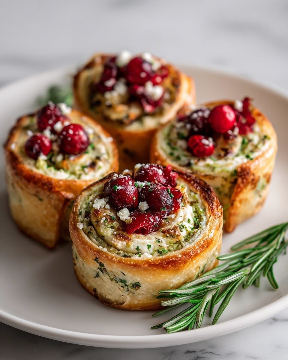Cranberry Cream Cheese Pinwheels with Feta & Herbs Recipe - Recipe Image — Cranberry Cream Cheese Pinwheels with Feta & Herbs, Cranberry Cream Cheese Pinwheels, Sweet and Savory Cranberry Pinwheels, Easy Holiday Appetizer, Baked Cranberry Pinwheels