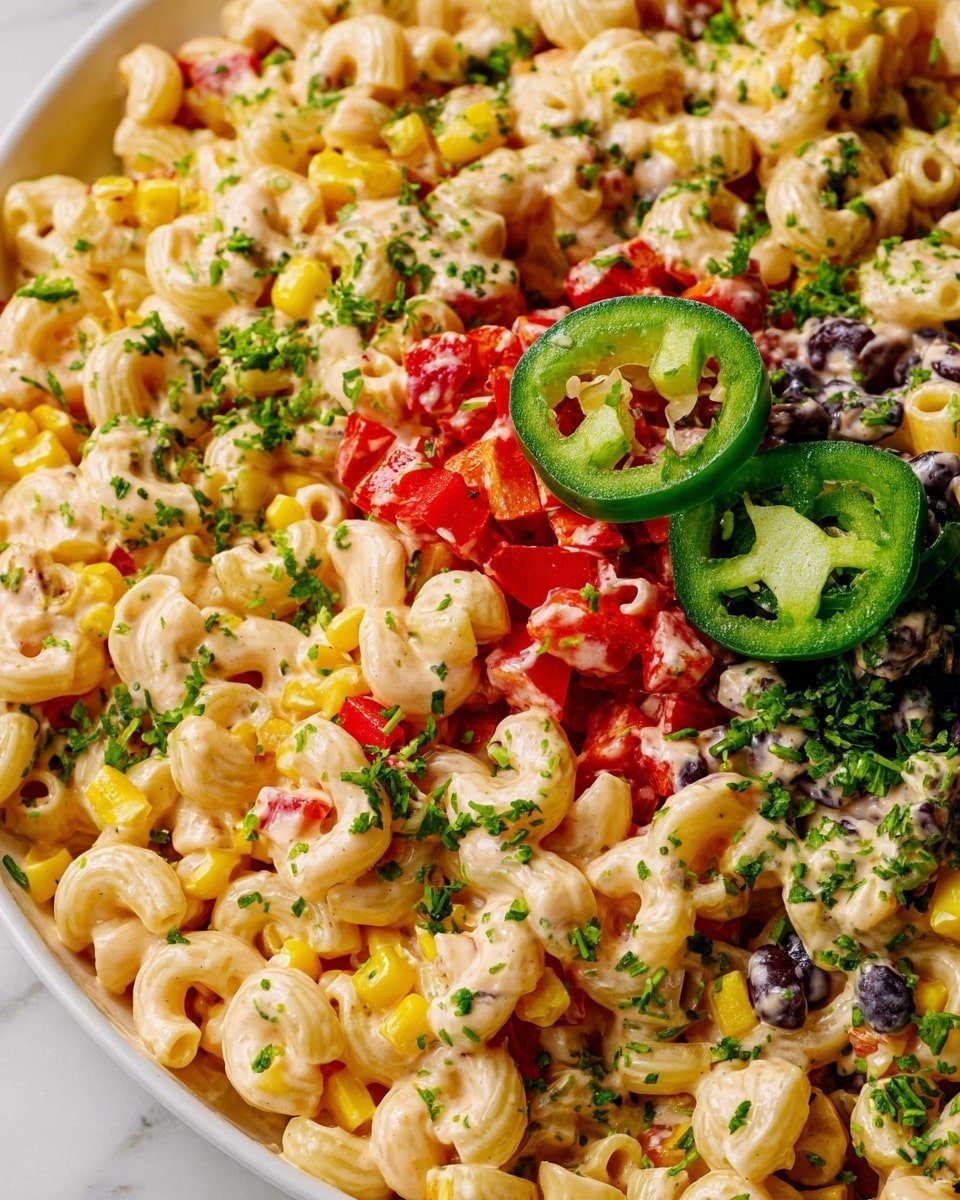 Mexican Macaroni Salad Recipe - Recipe Image — Mexican Macaroni Salad, Mexican Macaroni Salad recipe, easy Mexican pasta salad, creamy Mexican pasta salad, vibrant Mexican pasta dish