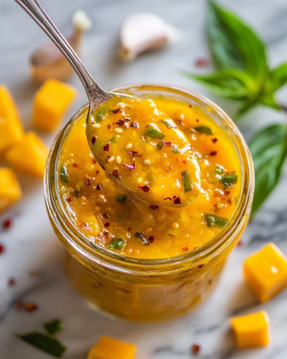 Mango Habanero Honey Garlic Sauce Recipe - Recipe Image — Mango Habanero Honey Garlic Sauce, spicy sweet sauce recipe, versatile homemade sauce, easy spicy fruit sauce, flavored honey garlic sauce