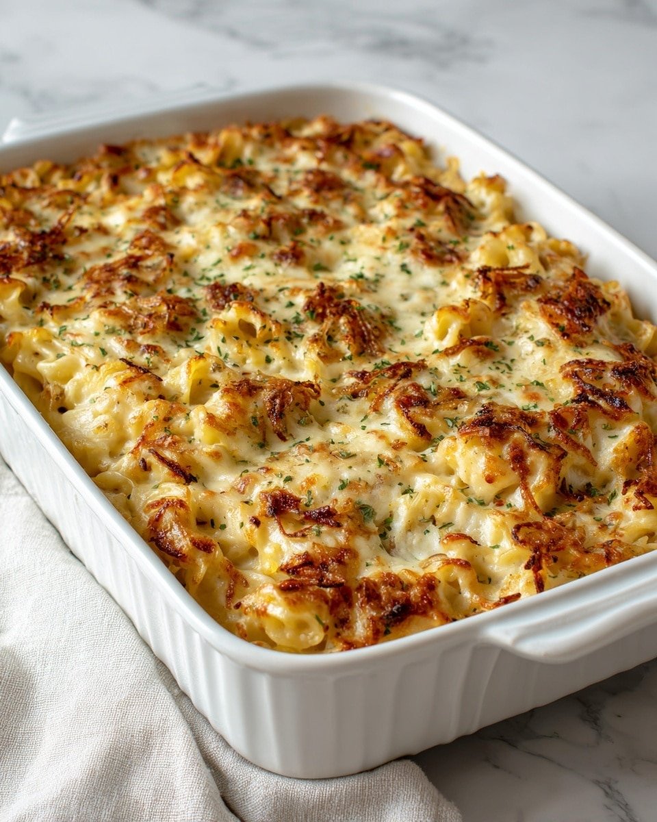 French Onion Chicken Orzo Casserole Recipe - Recipe Image — French Onion Chicken Orzo Casserole Recipe, creamy chicken orzo casserole, cheesy onion casserole, easy chicken casserole recipes, flavorful baked orzo dish