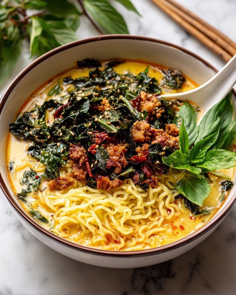 30 Minute Crispy Thai Peanut Chicken Ramen Recipe - Recipe Image — 30 Minute Crispy Thai Peanut Chicken Ramen, Thai Peanut Chicken Ramen, quick Thai ramen recipe, spicy peanut chicken noodle bowl, easy weeknight ramen