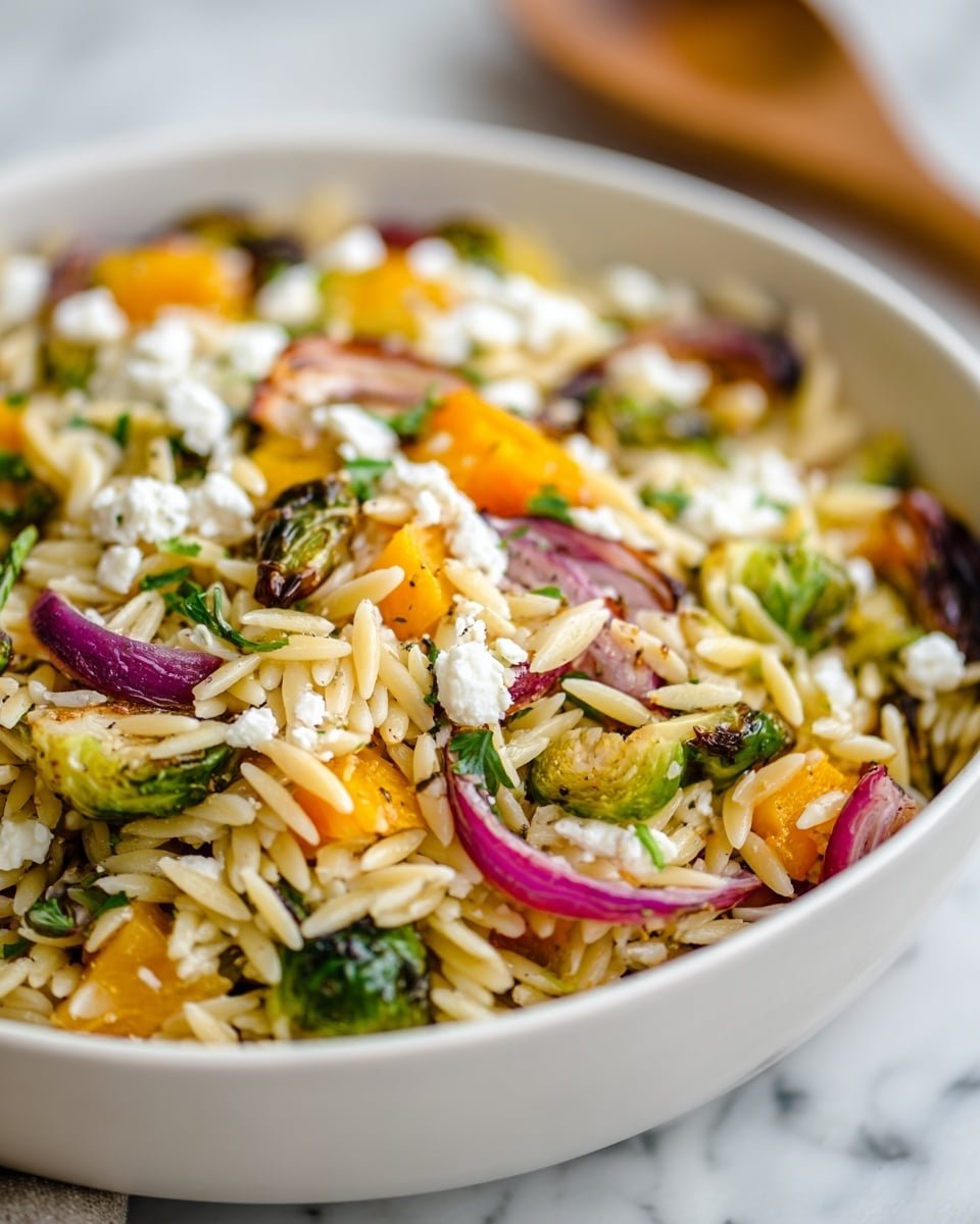 Best Fall Harvest Orzo Salad Recipe - Recipe Image — Best Fall Harvest Orzo Salad, fall harvest salad, autumn orzo salad, roasted veggie salad, easy fall salad