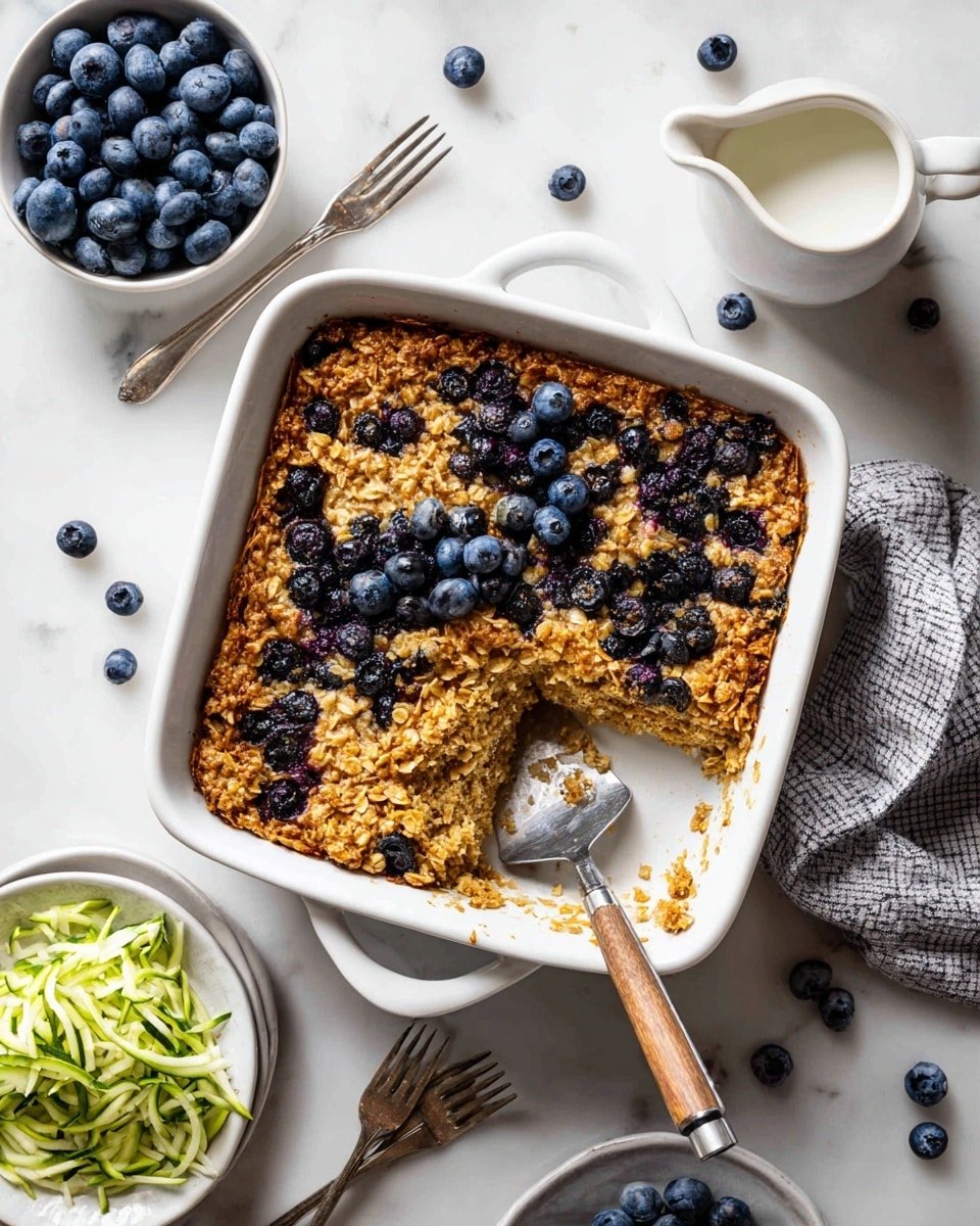 Zucchini Blueberry Baked Oatmeal Recipe - Recipe Image — Zucchini Blueberry Baked Oatmeal, healthy baked oatmeal recipe, easy breakfast ideas with zucchini, blueberry breakfast casserole, wholesome breakfast baked dish