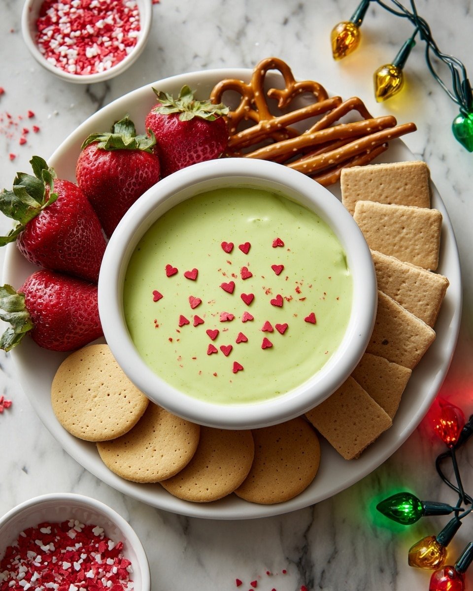 Grinch Dip Recipe - Recipe Image — Grinch Dip, festive green dip, holiday snack idea, creamy holiday dip, easy Christmas party appetizer