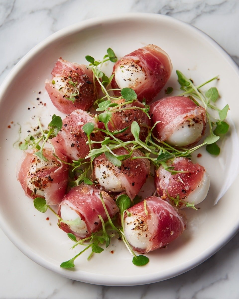 Prosciutto Wrapped Mozzarella Bites Recipe - Recipe Image — Prosciutto Wrapped Mozzarella Bites, Prosciutto-Mozzarella Appetizer, Easy Prosciutto Snacks, Gourmet Small Bites, Cheese and Ham Hors d'Oeuvres