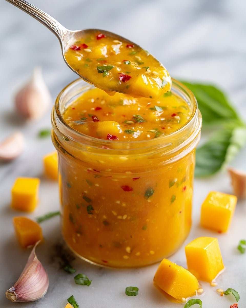 Mango Habanero Honey Garlic Sauce Recipe - Recipe Image — Mango Habanero Honey Garlic Sauce, spicy sweet sauce recipe, versatile homemade sauce, easy spicy fruit sauce, flavored honey garlic sauce