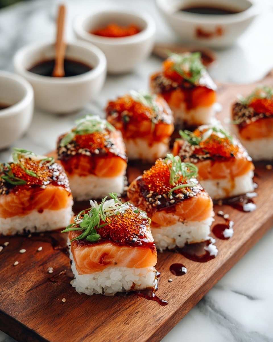 Spicy Salmon Sushi Bake Recipe - Recipe Image — Spicy Salmon Sushi Bake, easy sushi bake, baked salmon sushi casserole, salmon sushi dinner, Asian-inspired baked salmon