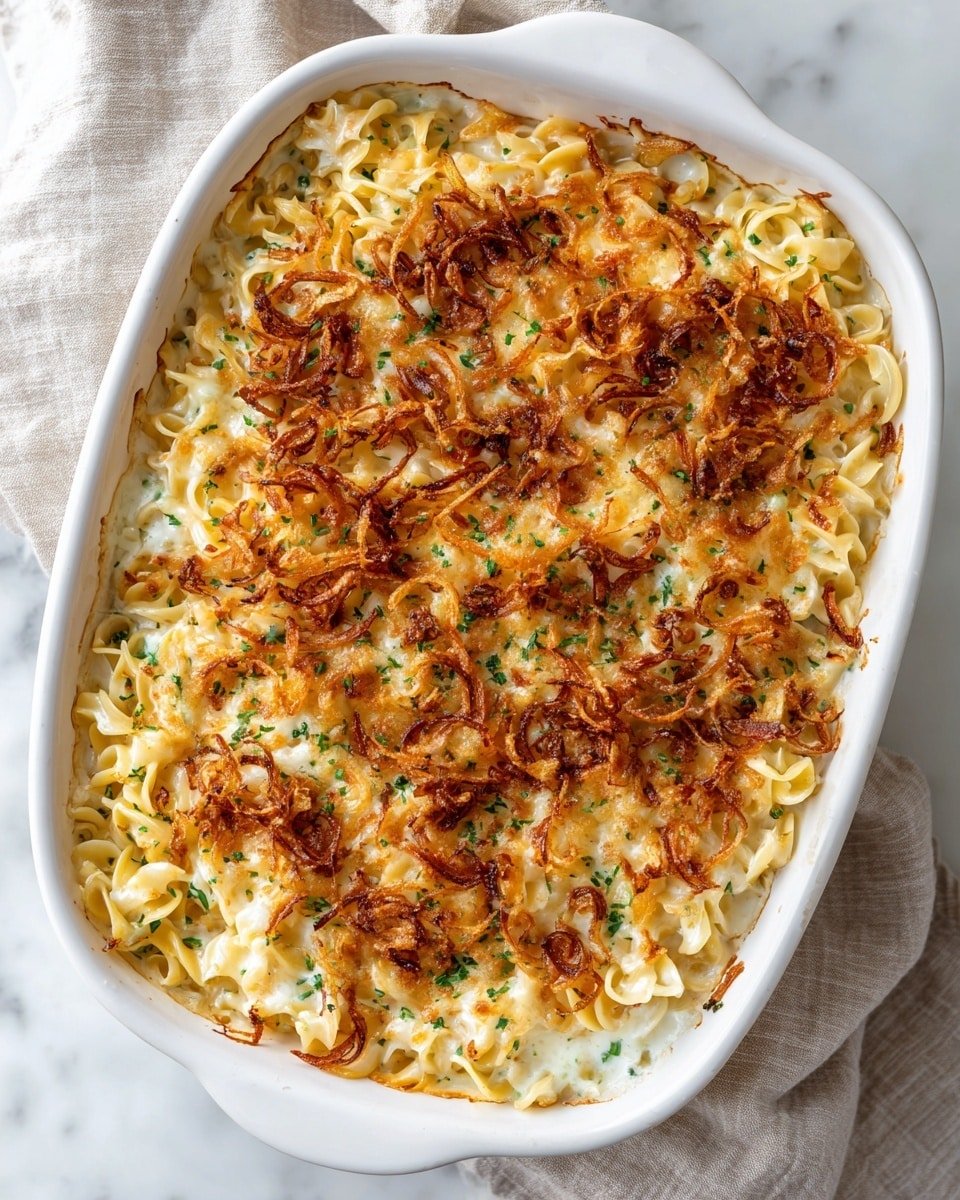 French Onion Chicken Orzo Casserole Recipe - Recipe Image — French Onion Chicken Orzo Casserole Recipe, creamy chicken orzo casserole, cheesy onion casserole, easy chicken casserole recipes, flavorful baked orzo dish