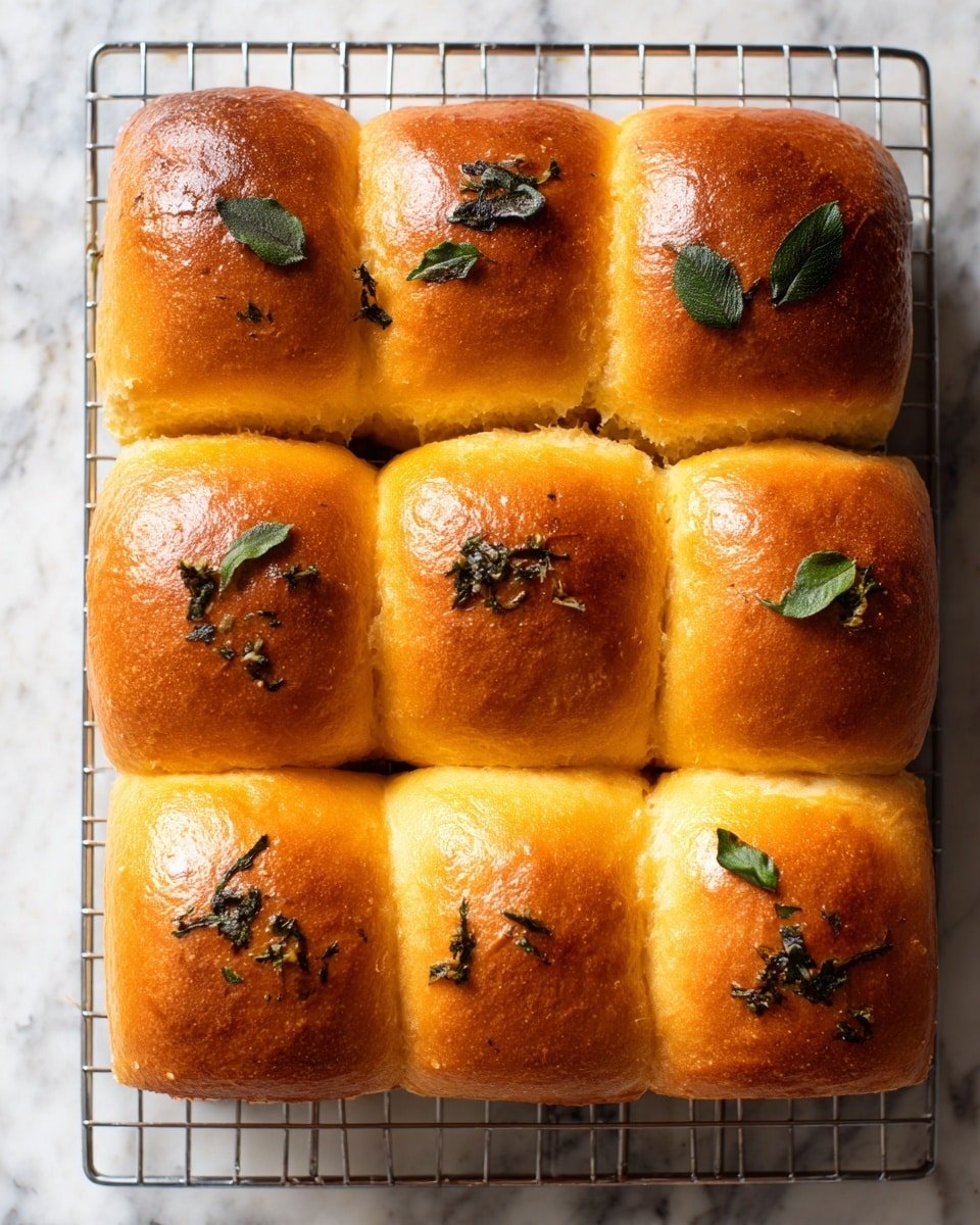 Soft Pumpkin Pull Apart Rolls with Sage Butter Recipe - Recipe Image — Soft Pumpkin Pull Apart Rolls with Sage Butter, pumpkin dinner rolls, fall bread recipes, easy homemade bread, sage butter roll recipe