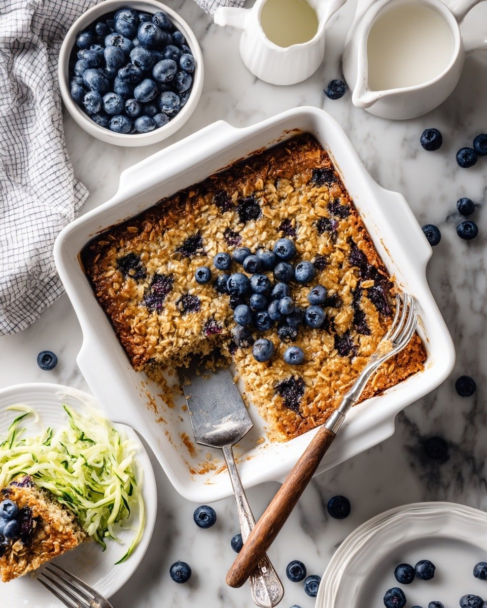 Zucchini Blueberry Baked Oatmeal Recipe - Recipe Image — Zucchini Blueberry Baked Oatmeal, healthy baked oatmeal recipe, easy breakfast ideas with zucchini, blueberry breakfast casserole, wholesome breakfast baked dish