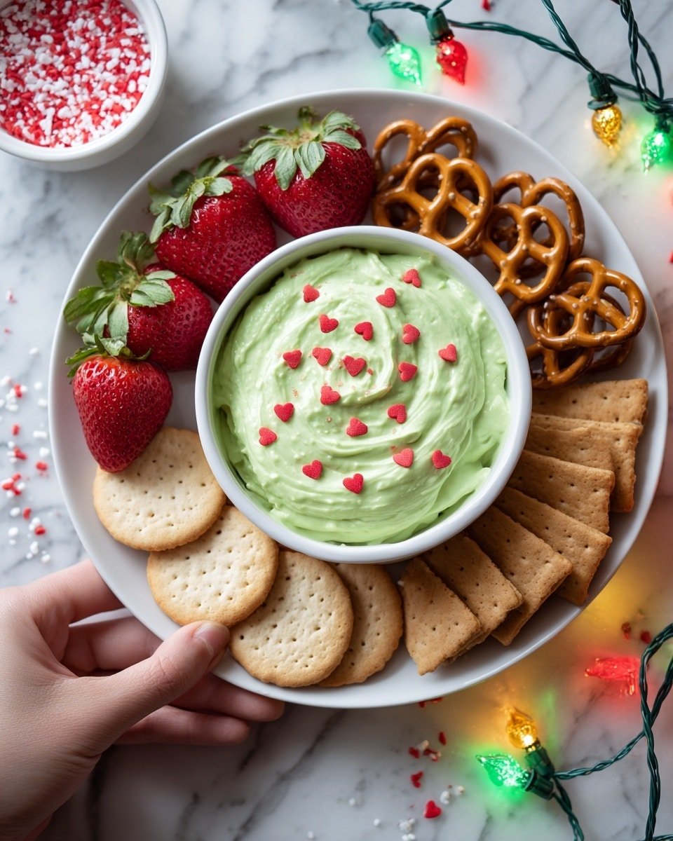 Grinch Dip Recipe - Recipe Image — Grinch Dip, festive green dip, holiday snack idea, creamy holiday dip, easy Christmas party appetizer