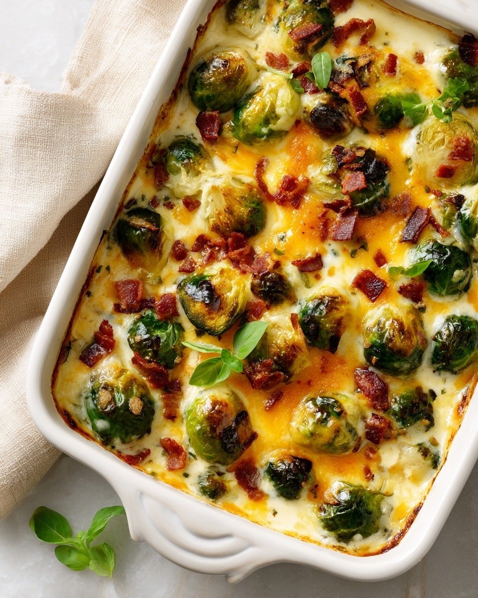 Keto Cheesy Bacon Brussels Sprouts Casserole Recipe - Recipe Image — Keto Cheesy Bacon Brussels Sprouts Casserole, keto vegetable casserole, low-carb Brussels sprouts recipe, cheesy bacon Brussels sprouts bake, keto side dish