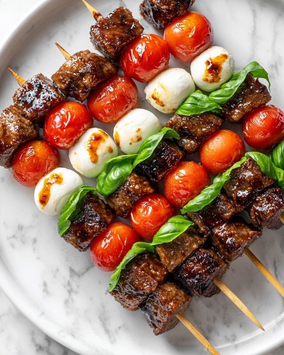 Keto Beef Caprese Skewers Recipe - Recipe Image — Keto Beef Caprese Skewers, keto appetizer recipes, low-carb grill skewers, healthy beef and tomato skewers, easy keto party snacks