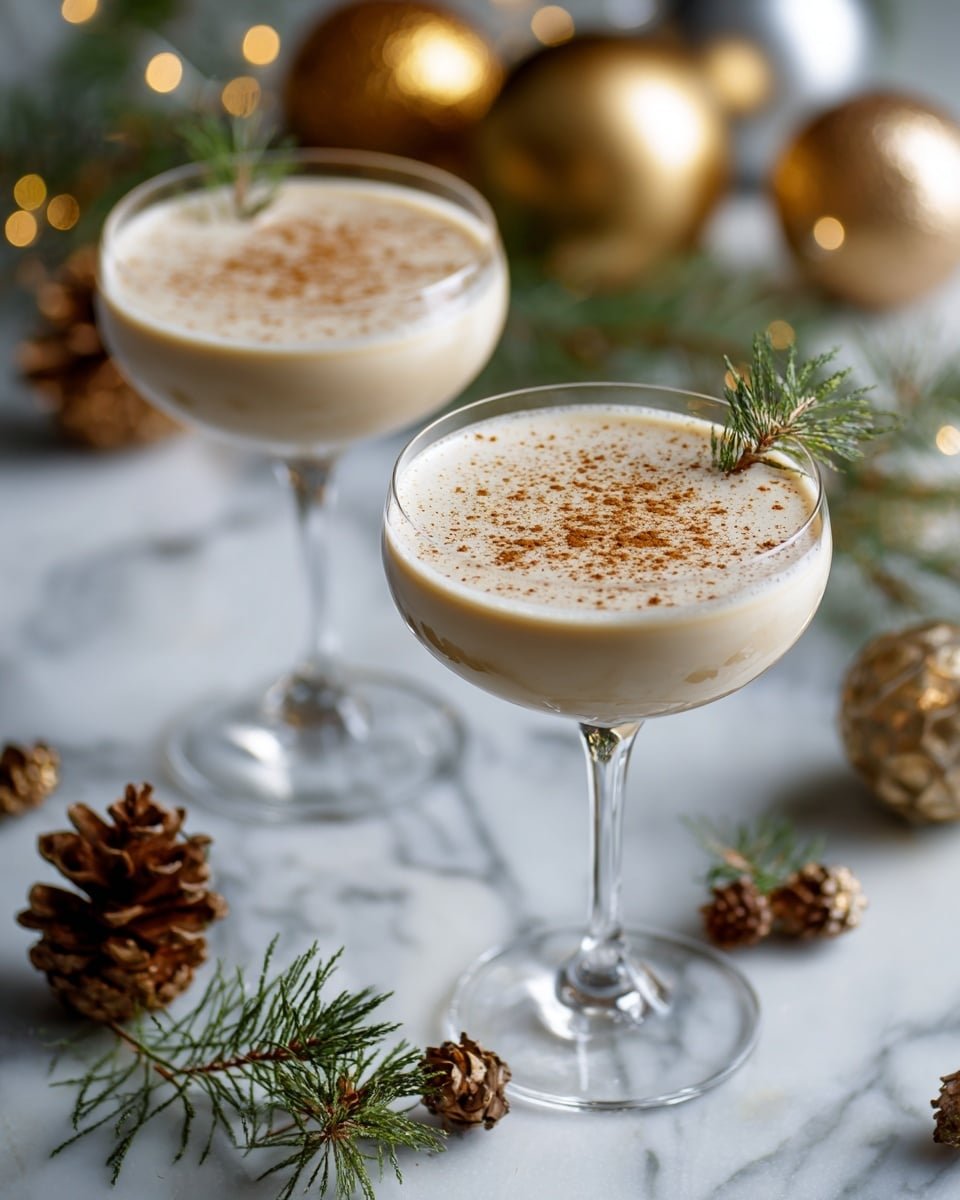 Creamy Christmas Eggnog Martini Recipe - Recipe Image — Creamy Christmas Eggnog Martini, holiday eggnog cocktail, festive holiday drinks, easy Christmas cocktails, creamy eggnog drink