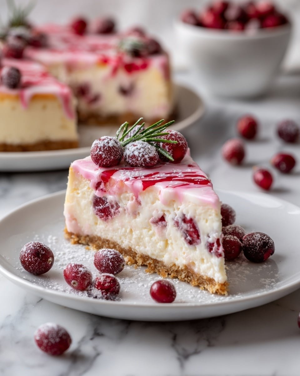 Creamy Sweetened Condensed Milk Cranberry Cheesecake Delight Recipe - Recipe Image — Creamy Sweetened Condensed Milk Cranberry Cheesecake, Cranberry cheesecake with condensed milk, Easy cranberry cheesecake dessert, No-bake cranberry cheesecake, Festive holiday cheesecake