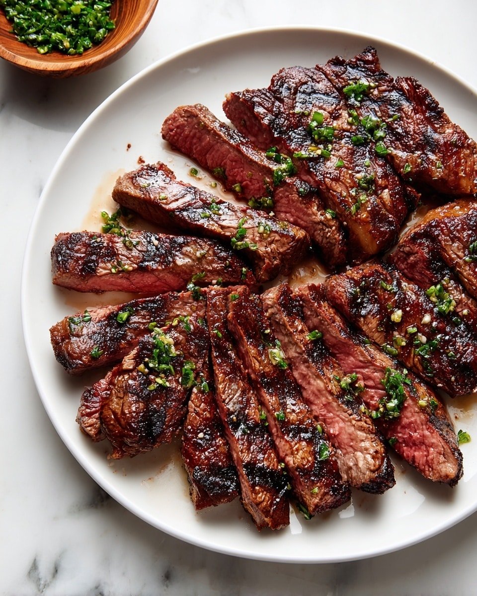 Charred and Juicy Marinated Skirt Steak Recipe - Recipe Image — Charred and Juicy Marinated Skirt Steak, Skirt Steak Marinade, Grilled Skirt Steak Recipe, Juicy Steak Tips, Easy Steak Dinner