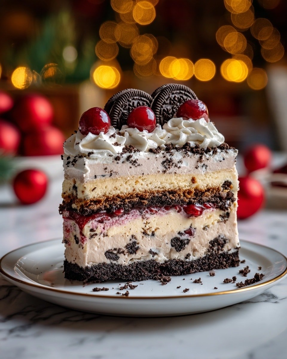 No-Bake Christmas Oreo Lasagna Recipe - Recipe Image — No-Bake Christmas Oreo Lasagna, Christmas Oreo dessert, holiday no-bake desserts, festive winter desserts, easy holiday treats