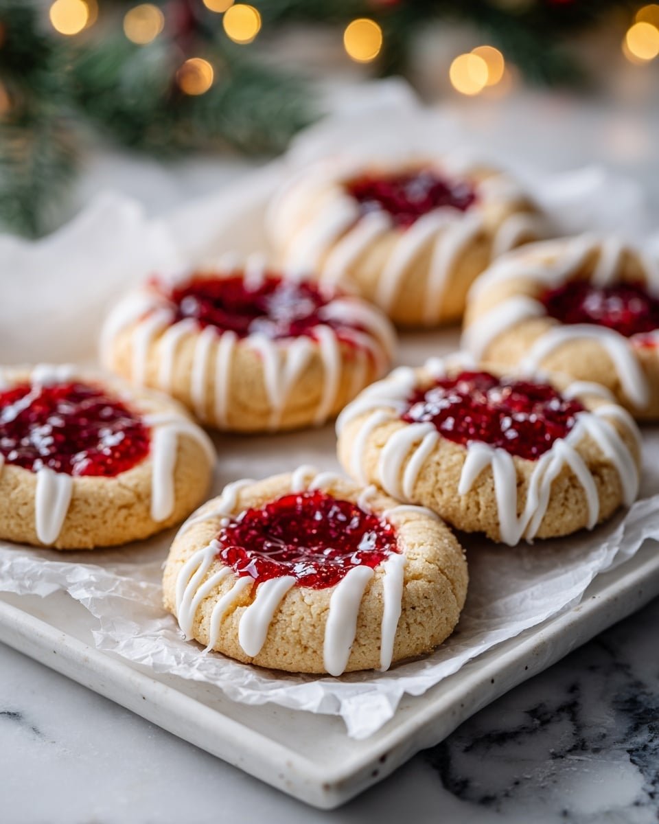 Raspberry and Almond Shortbread Thumbprint Cookies Recipe - Recipe Image — Raspberry and Almond Shortbread Thumbprint Cookies, Raspberry and Almond Cookies, Shortbread Cookies with Raspberry Jam, Thumbprint Cookies Recipe, Nutty Berry Cookies