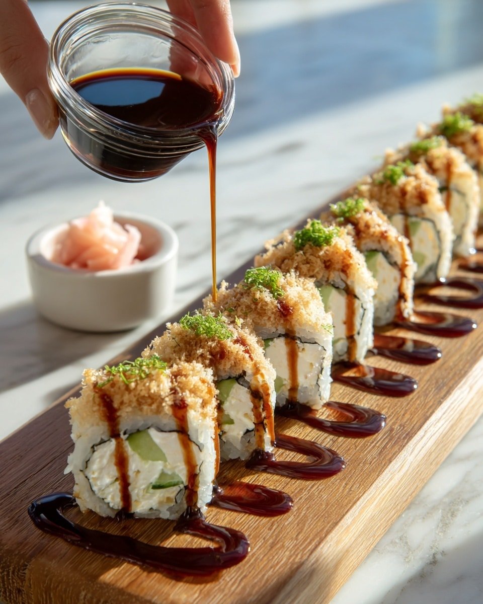 Homemade California Crunch Roll Sushi Recipe - Recipe Image — Homemade California Crunch Roll Sushi, California Crunch Roll Sushi, Sushi making at home, Easy sushi recipes, Crunchy sushi rolls