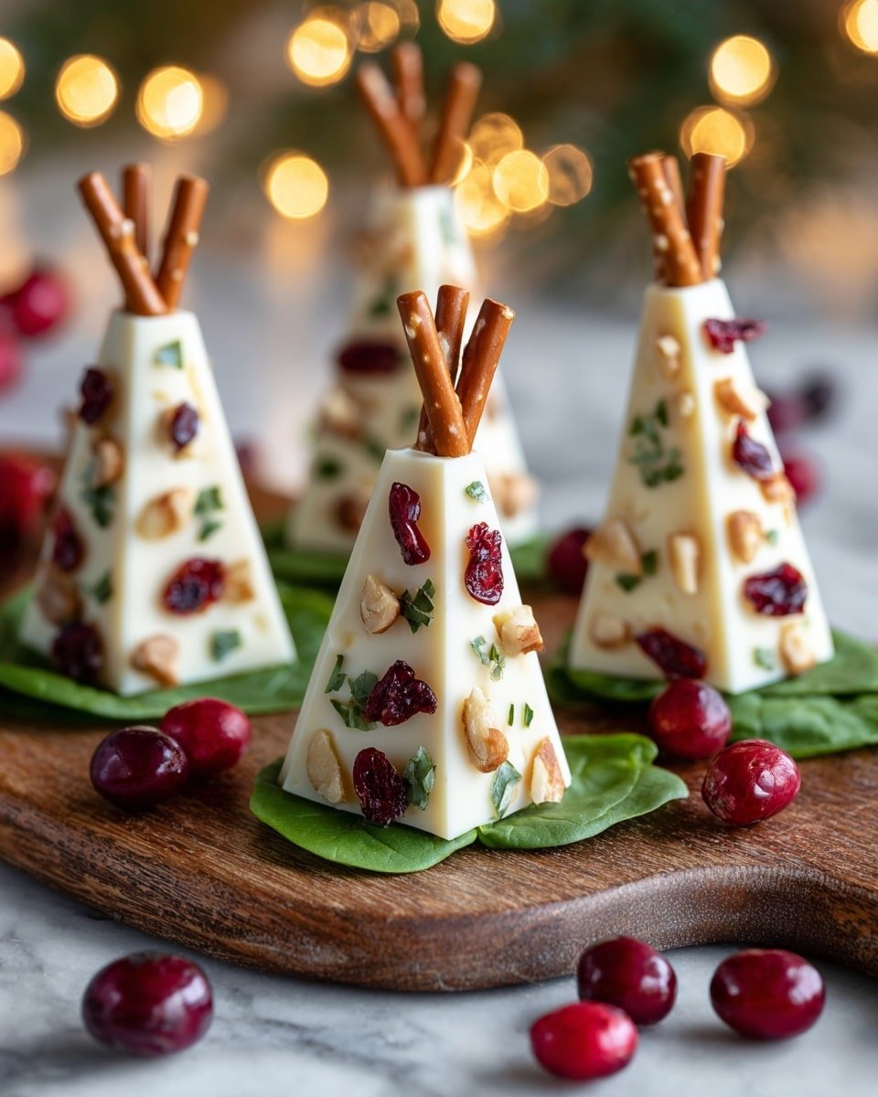 Festive Brie Christmas Tree Appetizers Recipe - Recipe Image — Festive Brie Christmas Tree Appetizers, Christmas holiday party appetizers, easy holiday appetizers, Brie cheese appetizer ideas, Christmas finger foods
