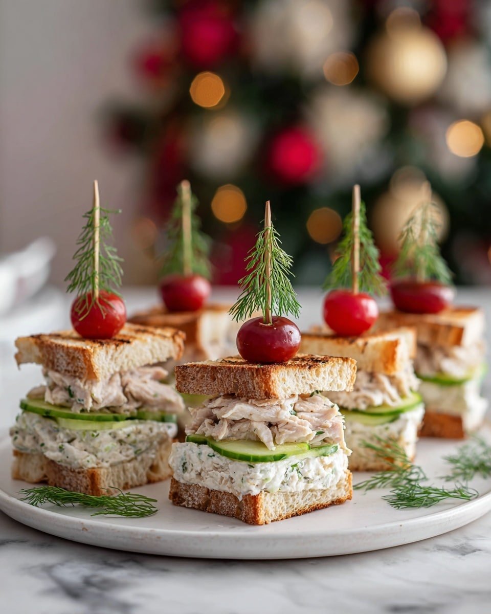 Mini Christmas Tree Sandwiches Recipe - Recipe Image — Mini Christmas Tree Sandwiches, festive holiday sandwiches, Christmas appetizer ideas, easy holiday party snacks, cute Christmas finger foods
