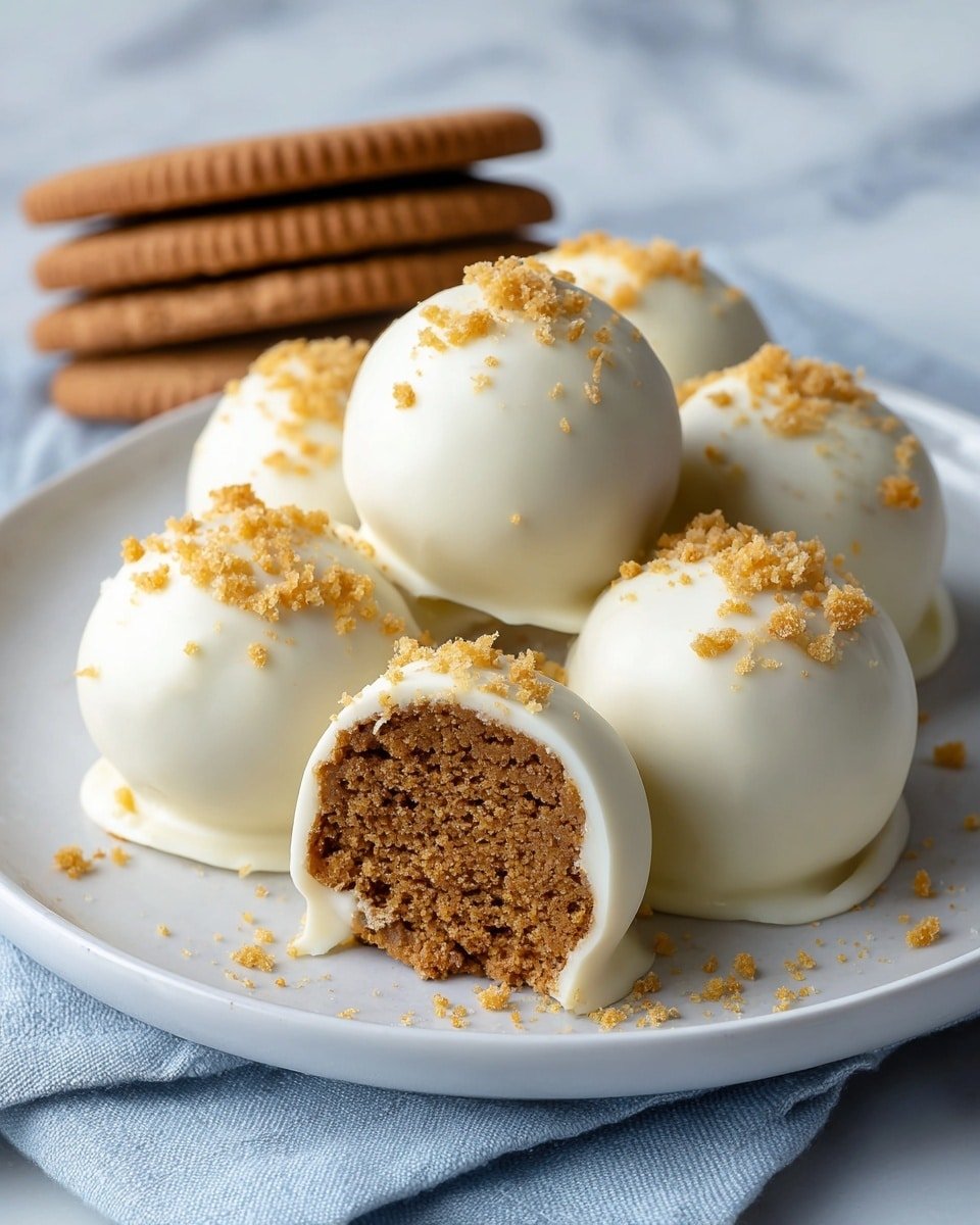 Easy Biscoff Truffles Recipe - Recipe Image — Easy Biscoff Truffles, Biscoff Truffles, Lotus Biscoff Dessert, No-Bake Biscoff Treats, White Chocolate Biscoff Balls