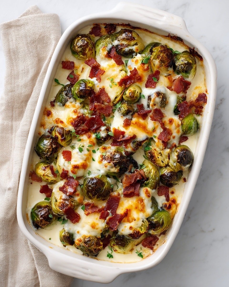 Keto Cheesy Bacon Brussels Sprouts Casserole Recipe - Recipe Image — Keto Cheesy Bacon Brussels Sprouts Casserole, keto vegetable casserole, low-carb Brussels sprouts recipe, cheesy bacon Brussels sprouts bake, keto side dish