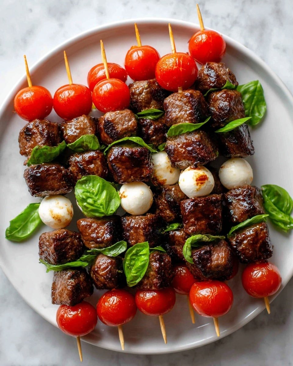 Keto Beef Caprese Skewers Recipe - Recipe Image — Keto Beef Caprese Skewers, keto appetizer recipes, low-carb grill skewers, healthy beef and tomato skewers, easy keto party snacks
