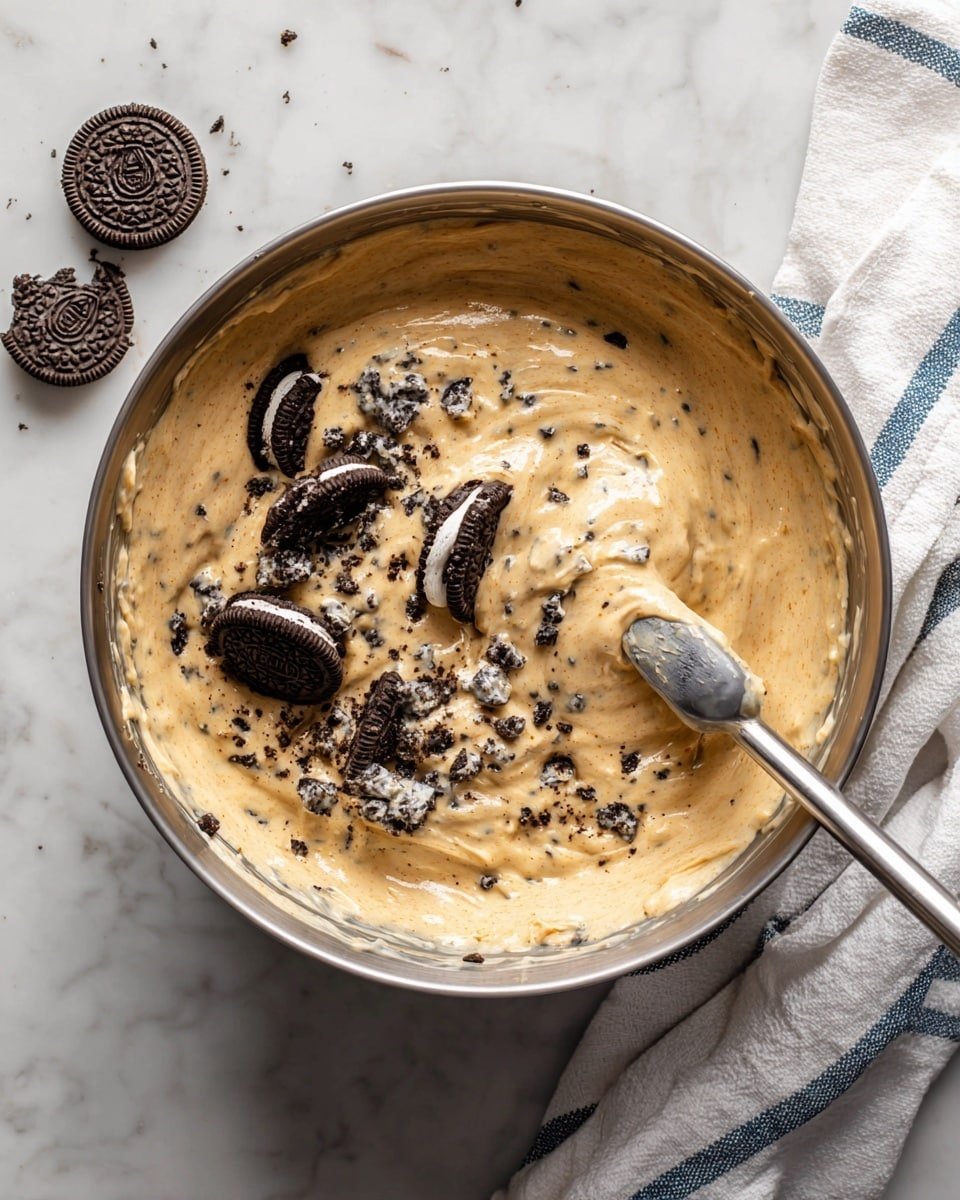 Oreo Cream Cheese Frosting Recipe - Recipe Image — Oreo Cream Cheese Frosting, Oreo frosting recipe, easy Oreo frosting, cream cheese frosting with Oreos, homemade Oreo frosting