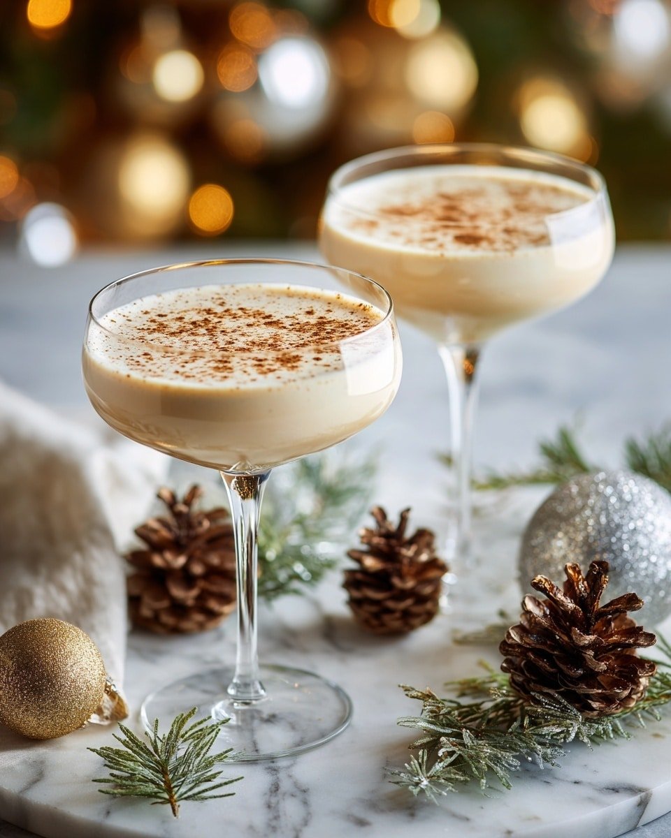Creamy Christmas Eggnog Martini Recipe - Recipe Image — Creamy Christmas Eggnog Martini, holiday eggnog cocktail, festive holiday drinks, easy Christmas cocktails, creamy eggnog drink