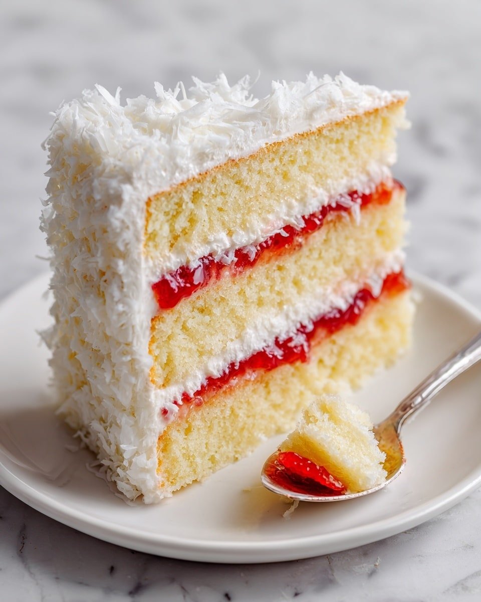 Homemade Raspberry and Cream Angel Food Cake Recipe - Recipe Image — Homemade Raspberry and Cream Angel Food Cake, angel food cake with raspberry and cream, easiest angel food cake recipe, fluffy raspberry cake dessert, homemade berry layered cake